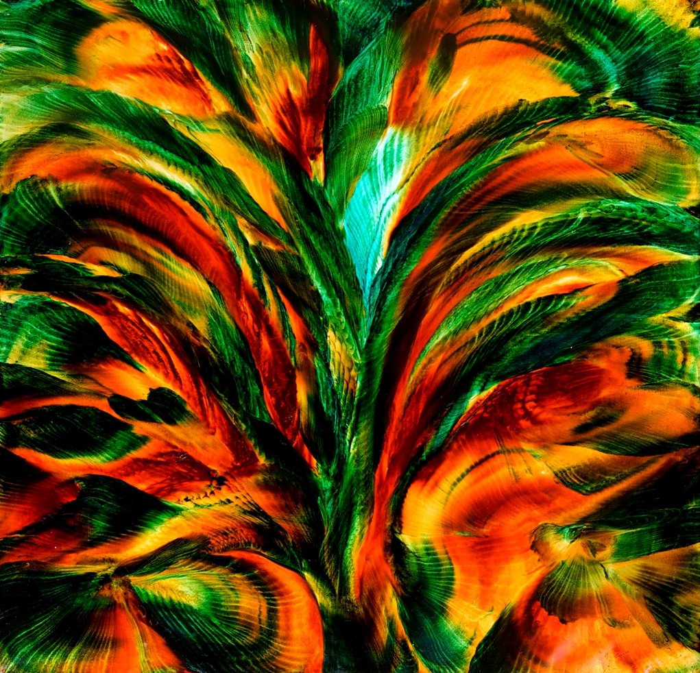 Green orange abstract floral work