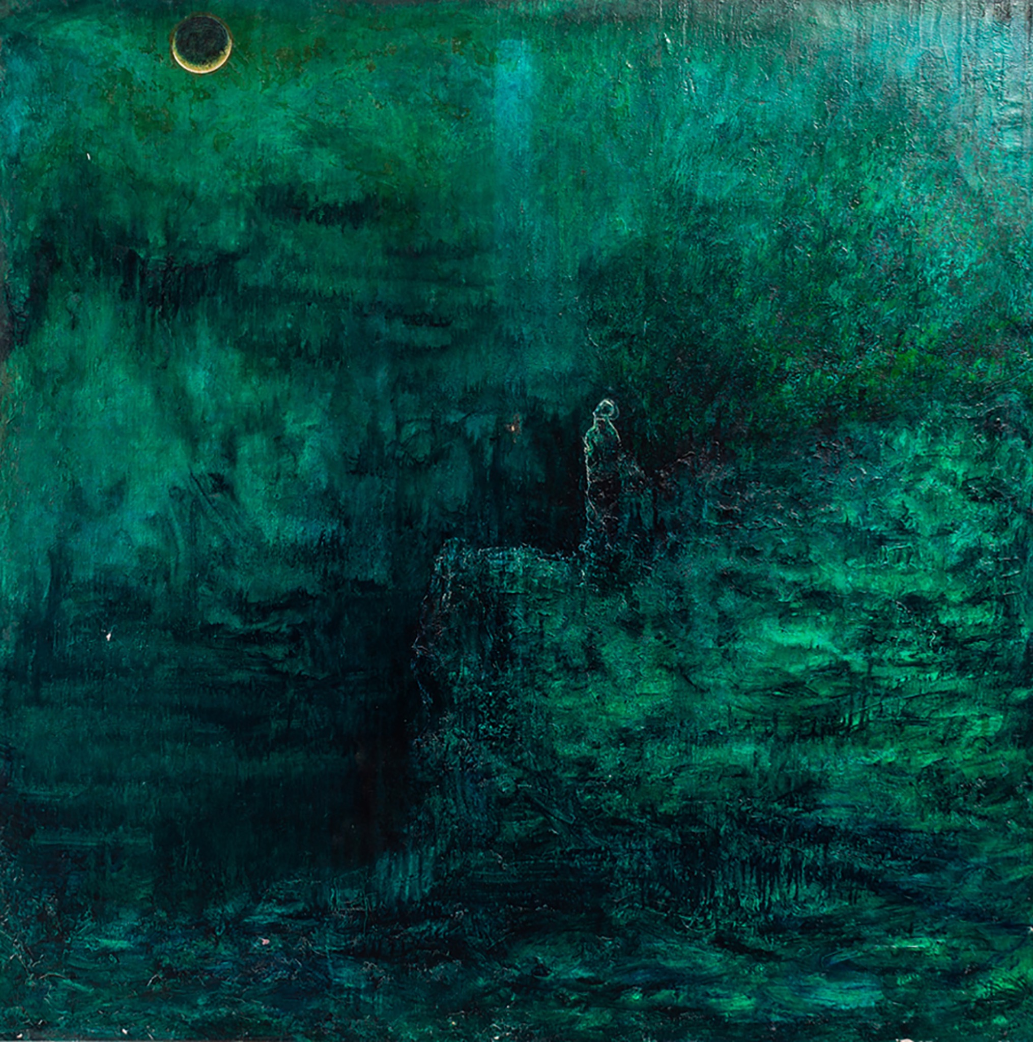 Green nocturnal scene with solitary figure